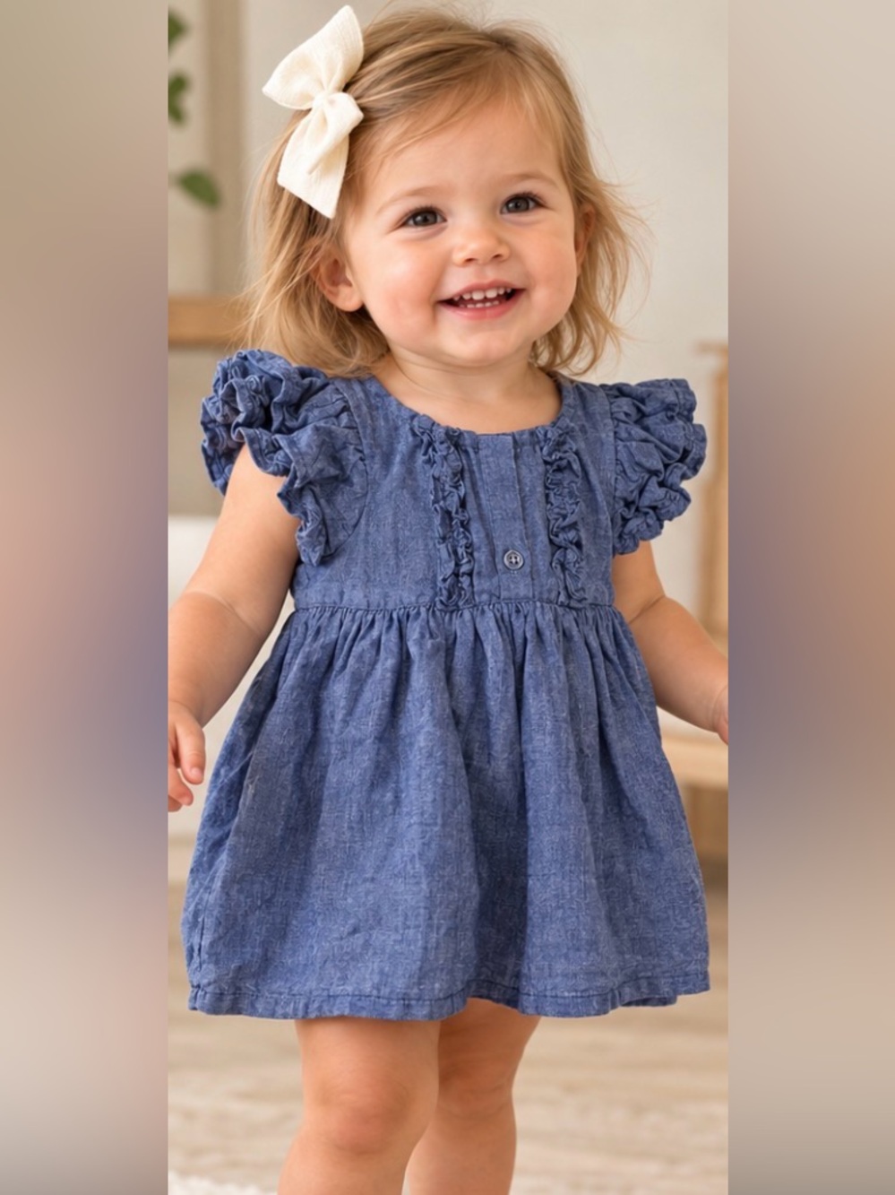 Janie and Jack Blue Chambray Ruffle Dress 6-12 Months